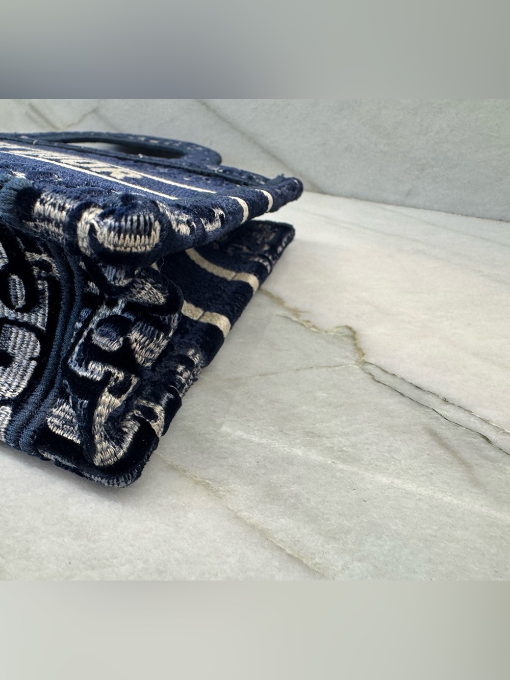 Christian Dior Blue Oblique Velvet Mini Book Tote - Picture 6 of 8
